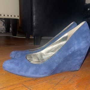 Blue suede wedges